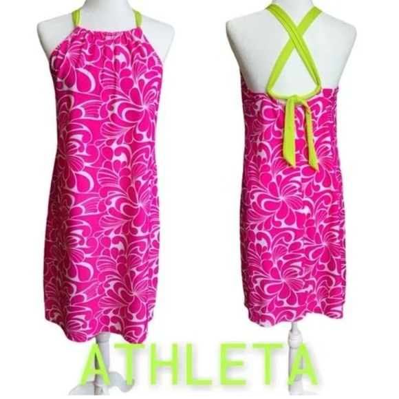 Athleta Kokomo Halter Swim Sport Dress XXS Pink Floral Print Bra Insert - Picture 1 of 12